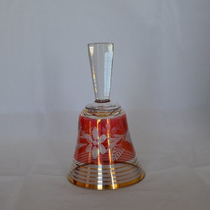 Sapska Fabrika Stakia Paracin Yugoslavian Bell. Gold Gilt Cranberry Cut Crystal Bell