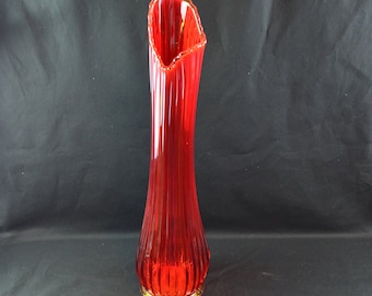 MCM L.E. Smith "Broken Column" Pattern, 23" MCM Swung Vase. Vivid Amberina, Red & Yellow, In Excellent Condition