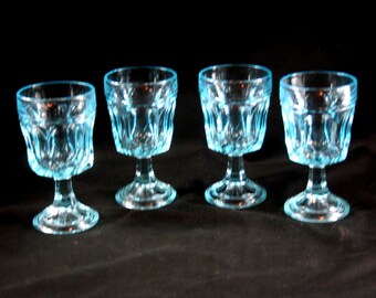 Vintage Anchor Hocking Blue Goblets: Fairfield Pedestal Wine Glasses, Set of 4