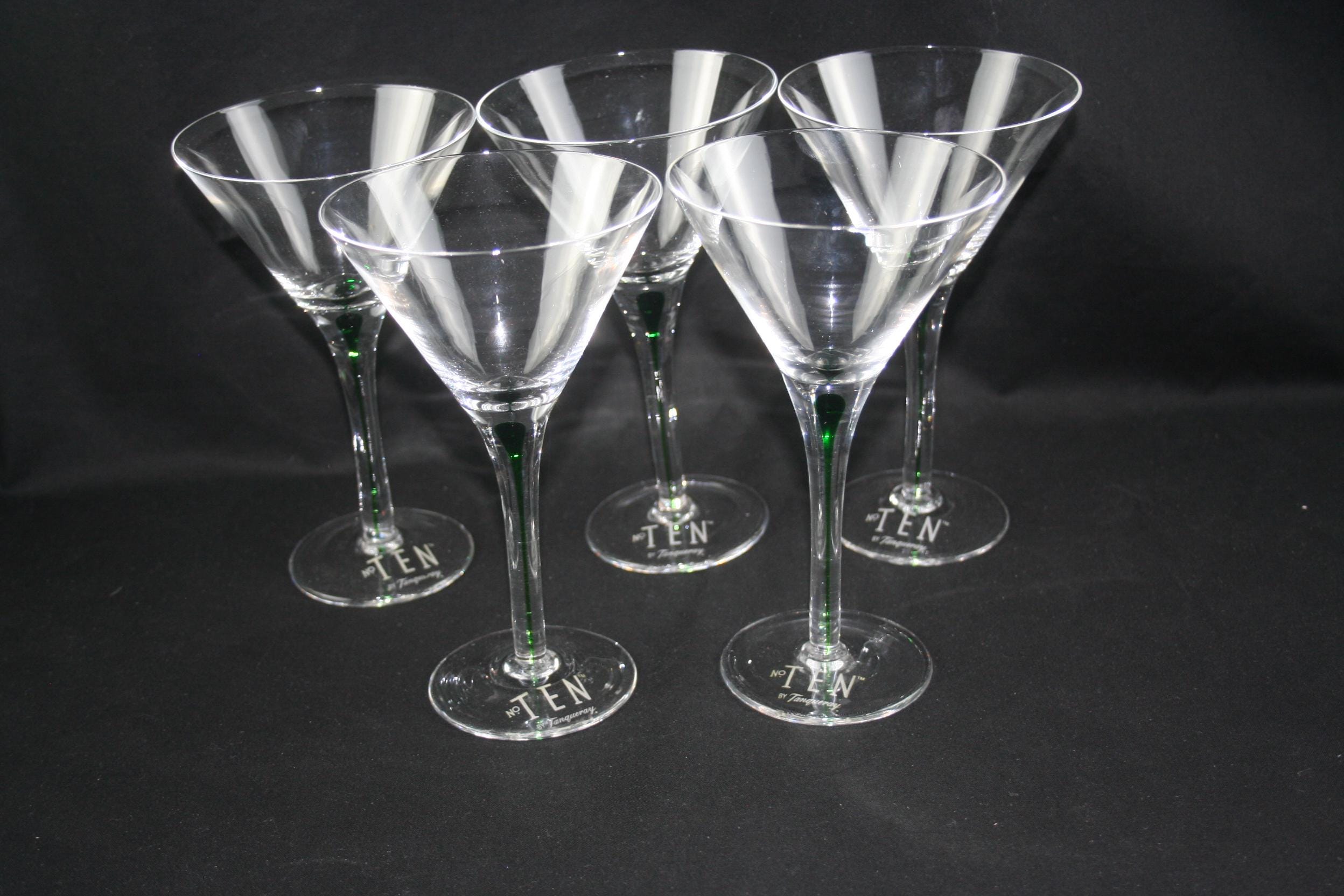 Tanqueray "No. TEN" Etched Base Green Filament Stem 4 Oz Martini Glasses, Set of 5.