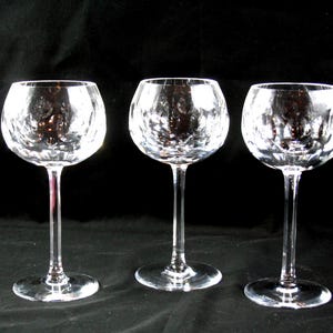 Limor (Signed) Lead Crystal Thumbnail Cut Hock Style Wine Goblets, Set of 3.