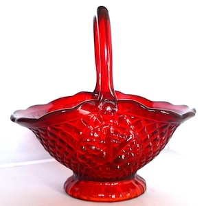 Ruby Red Indiana Glass Canterbury Bowl: Diamond & Fruit Motif Centerpiece