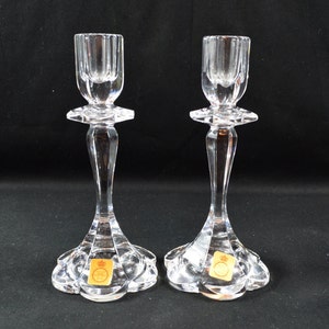 Nachtmann Crystal Blekristall Candle Holder Set 7&quot; Tall with Original Gold Stickers