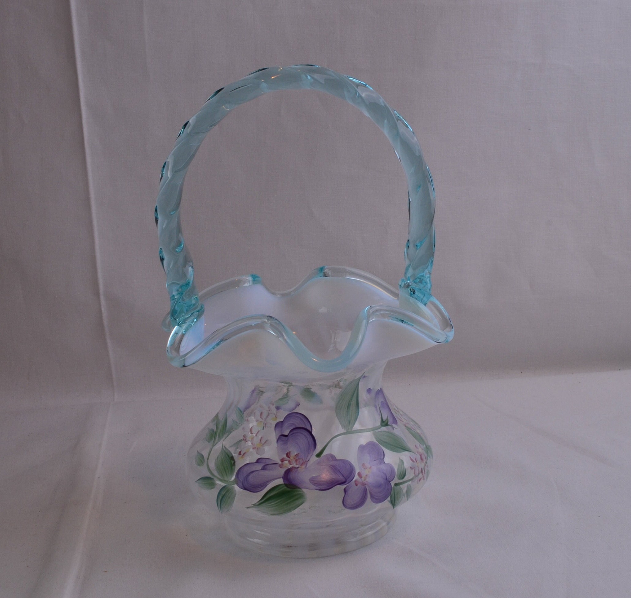 フェントン　ハンドペイント　ブルー チューリップ ガラス バスケット Fenton glass basket - Etsy 日本