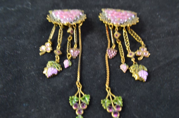 Earrings, Art nouveau look, 1980's Retro Grape Cl… - image 5