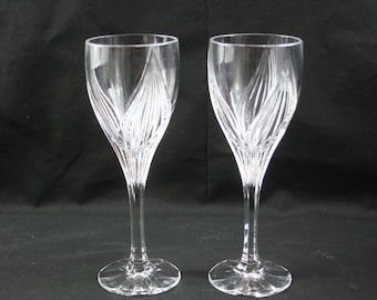 Gorham "Primrose" Lead Crystal Leaf Cut Wine Goblet Pair (1980s).