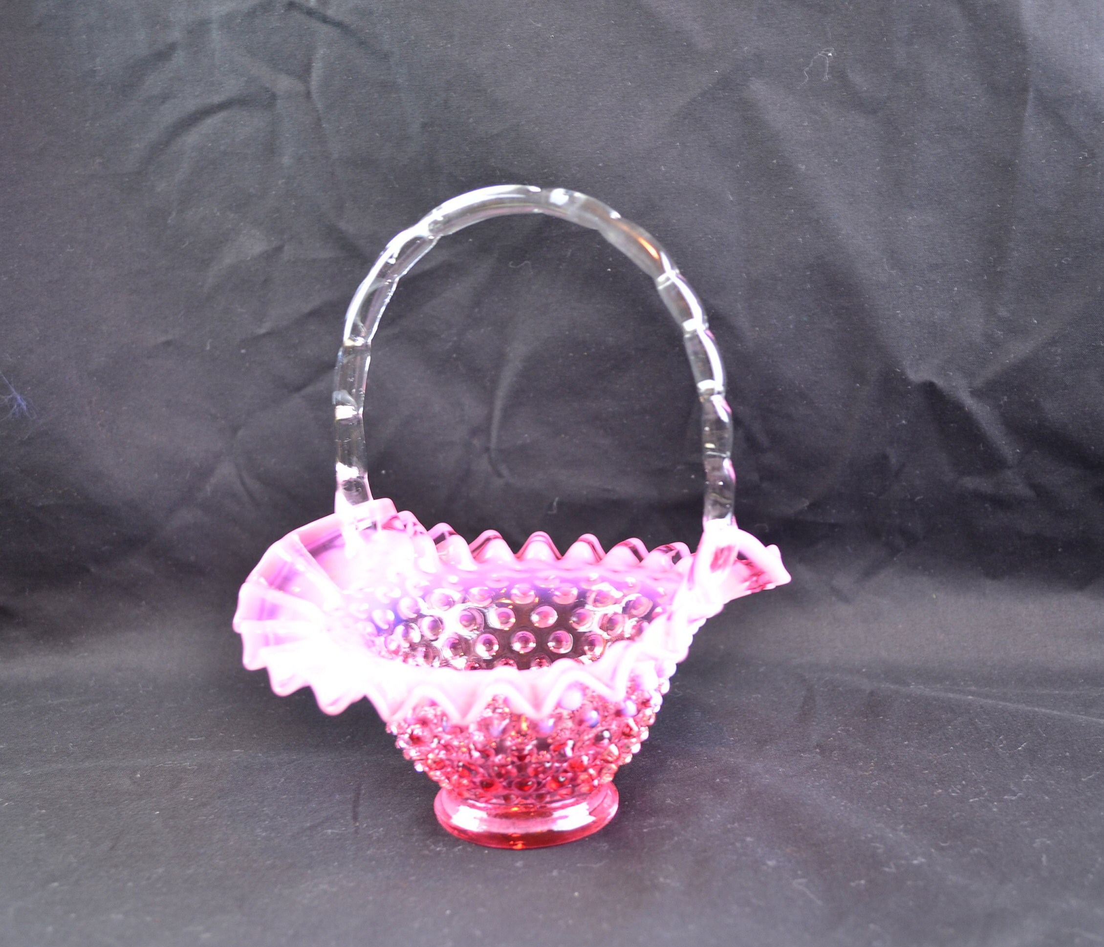 Fenton Cranberry Hobnail Basket - Etsy