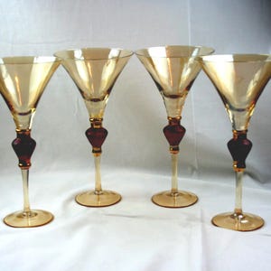 Vintage Pier One Amber Luster Martini Goblet: Red Jewel Accent, 1980s