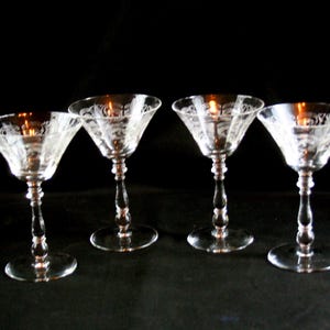 Vintage Etched Champagne Goblets: Bryce "Paige" Scroll Design, 1930s/40s
