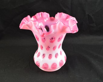 ヴィンテージ フェントン クランベリー オパールセント コイン ドット