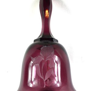 Fenton Amethyst Iris Etched 6.5&quot; Bell, 1980