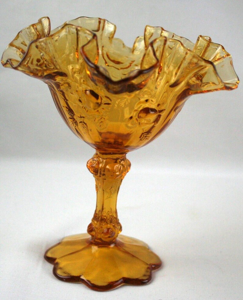 Scalloped Ruffled Rim Fenton Amber Cabbage Rose Compote: Double Ruffle Rim, Scalloped Base - Etsy