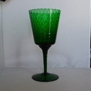 Empoli MCM Emerald Green Italian Hand-Blown Art Glass with Daimond Optic, Twisted Stem 12&quot; Tall Snifter/Vase/Compote