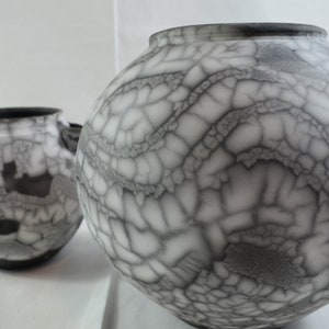 Naked Raku Pottery, Hand-made, Signed and Numbered 1994 Skinner, 8&quot; & 5.5&quot; Tall Matching Set of 2