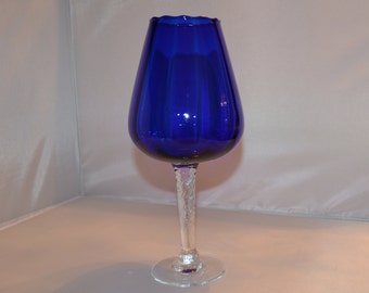 Empoli Italian Hand-Blown Cobalt Art Glass Snifter with Hand Twisted and Applied Stem and Base.