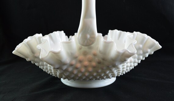 ヴィンテージ フェントン ホブネイル ミルクガラス バスケット