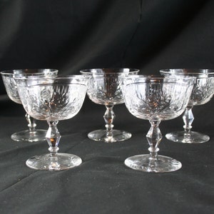 Libbey Rock Sharpe &quot;Marina&quot; Pattern Low Sherbet/Champagne Crystal Goblet (1940s), Set of 5