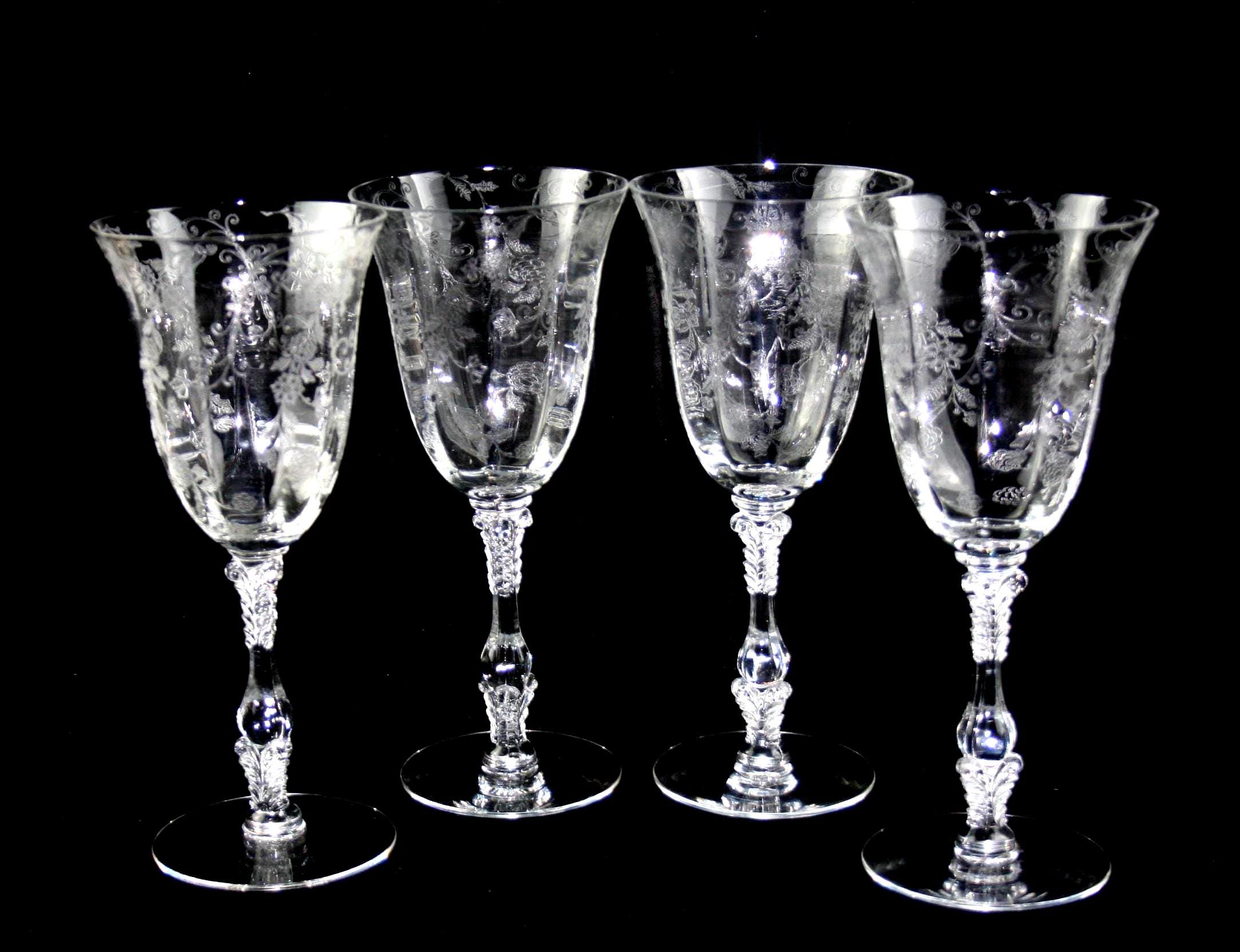 Vintage Cambridge Elaine Crystal Goblet Set: Etched Floral Water