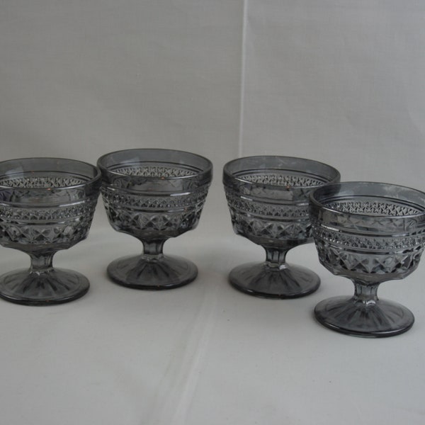 Anchor Hocking "Wexford" Iridescent Smoke Sherbet Goblets (1960s), Set of 4.