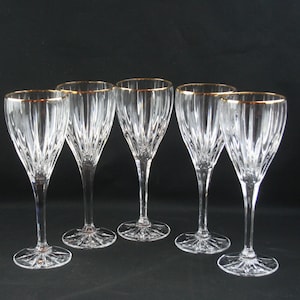 Mikasa &quot;Golden Tiara&quot; German 4 Ounce Lead Crystal Wine Goblets (1994 - 2003), Set of 5