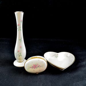 Lenox Rose Manor Jewelry Box and Petite Rose Vase and Heart trinket bowl. Original Boxes