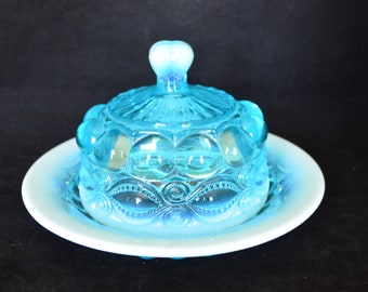 Goblet Mosser USA Eyewinker Aqua Blue Opalescent Glass 