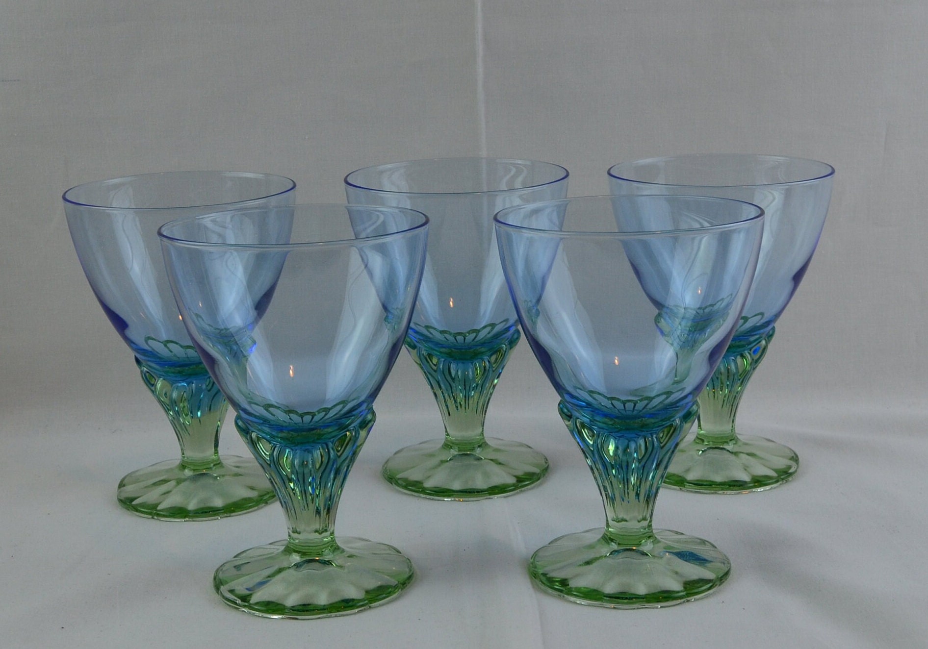 Set Of 6 Bormioli Rocco “BAHIA” Blue & Green Stemmed 5.5” Glasses Wine  Goblets