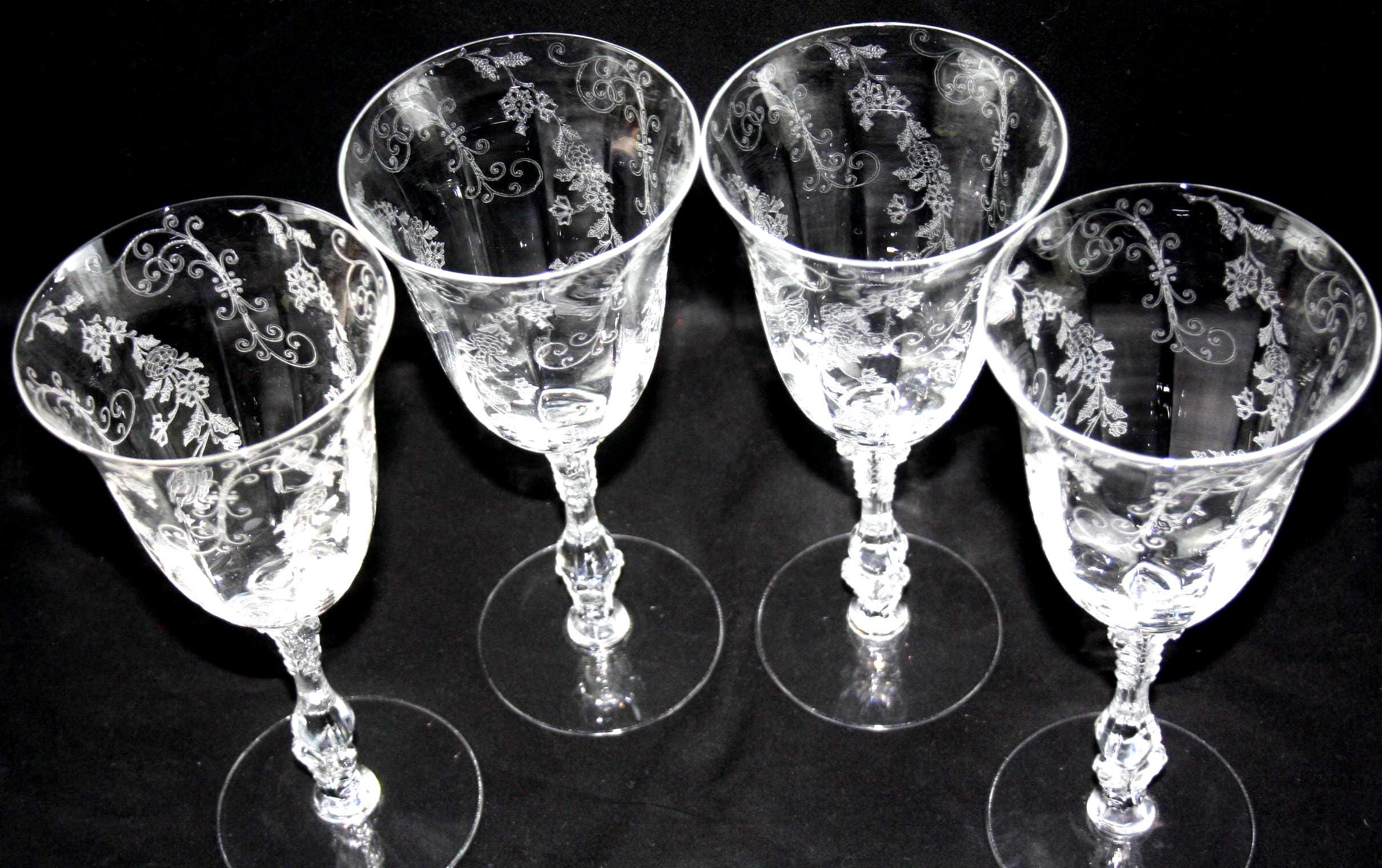 Vintage Cambridge Elaine Crystal Goblet Set: Etched Floral Water