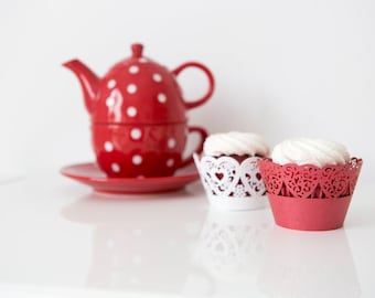 Red Hearts Lasercut Cupcake Wrappers - pack of 12
