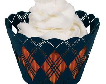 Navy Argyle Cupcake Laser cut Wrappers