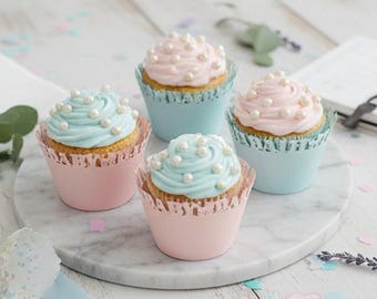 Pale Pink & Pale Blue Baby Cupcake Laser cut Wrappers