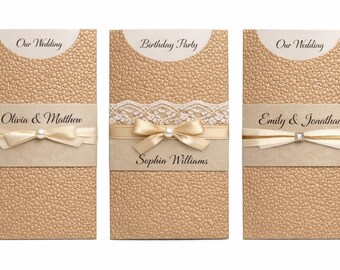 Gold/Brown/Bronze Pebble DL Pocket Invitations- DIY Pack of 10 – Elegant Textured Wedding & Event Stationery