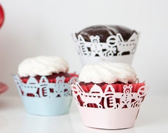 Baby Cupcake Wrappers - Blue, pink, ivory or white