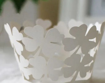 White Shamrock Cupcake Laser cut Wrappers