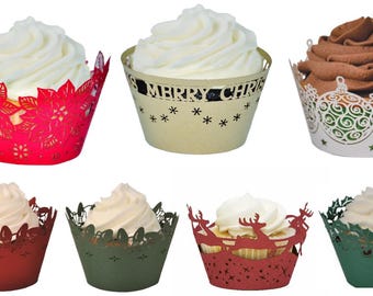 Christmas Cupcake Wrappers - GENUINE PAPER ORCHID perfect for dessert tables and cupcake tower