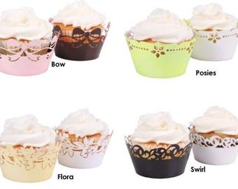 Reversible Cupcake wrappers - pink-brown, white-green, white-ivory or white-black