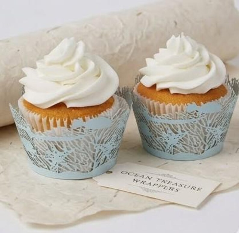 Treasure Wrapper Reef Cupcake Wrappers - Pale Blue - Under the Sea Theme - Genuine Paper ...