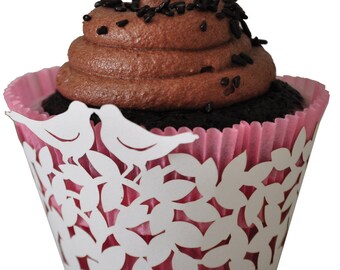 White Bird Cupcake Wrappers, Wedding Decor, Set of 12