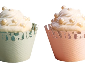 Pale Pink & Pale Blue Baby Cupcake Laser cut Wrappers