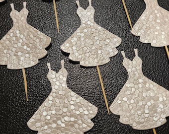 Wedding Dress Cupcake toppers 12 per pack Embossed