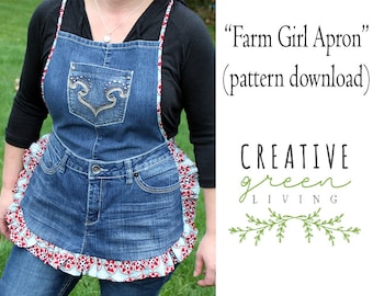 Farm Girl Recycled Denim Apron PDF DOWNLOADABLE Pattern
