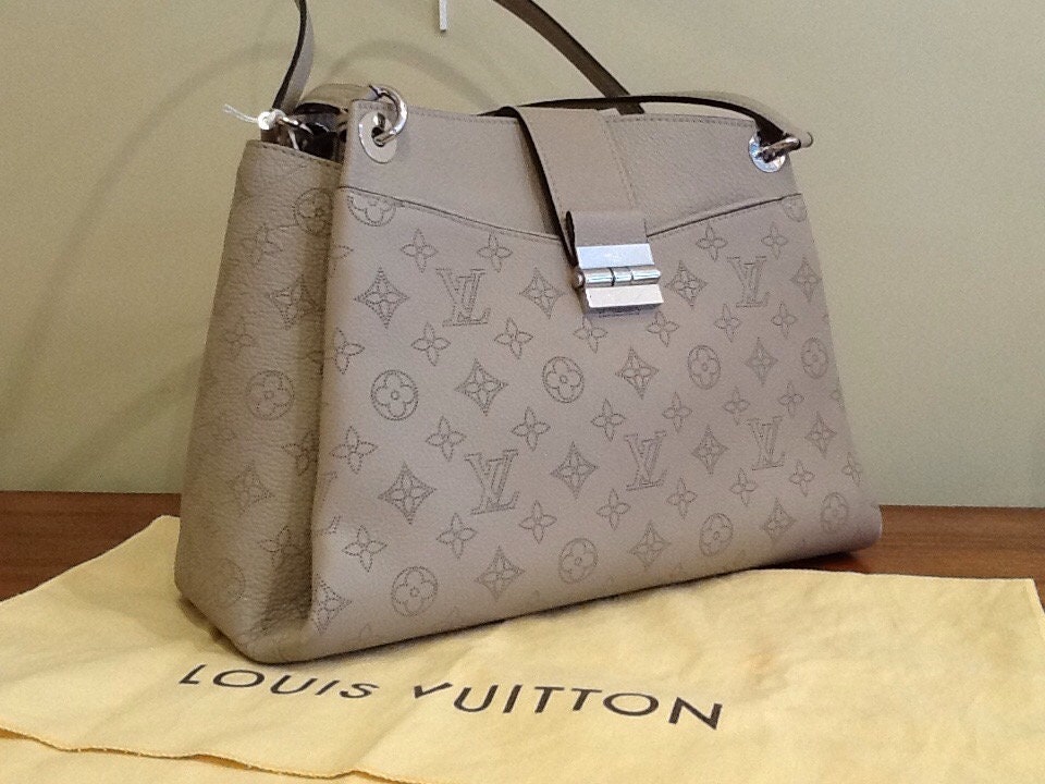 Authentic Louis Vuitton Mahina GM Large Gris Perforated Monogram Leather Bag  NEW
