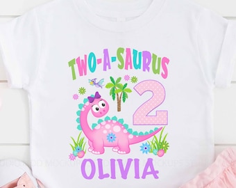 Dinosaur Birthday shirt, dino shirt, birthday girl dinosaur, personalized dinosaur birthday, custom name girl dinosaur, one-a-saurus, 7-73
