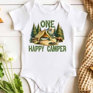 One happy Camper, first birthday shirt, camping 1st birthday, camping first birthday, camping theme, camping party, camping bday shirt 246