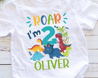 Dinosaur Birthday shirt, Dinosaur personalized birthday shirt, Dino birthday shirt, Dinosaur family matching shirts, t-rex birthday boy 7-48