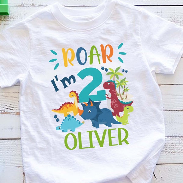 Dinosaur Birthday shirt, Dinosaur personalized birthday shirt, Dino birthday shirt, Dinosaur family matching shirts, t-rex birthday boy 7-48