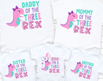 Three rex 3 rex girl dinosaur birthday shirt, 3 rex birthday shirt, girl dinosaur birthday shirt, 3rd birthday shirt, birthday family, 7-85
