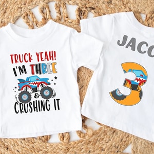 Monster Truck Crushing IT Birthday Shirt, personalized monster truck 3rd birthday shirt, Boy&#39;s Truck Birthday Shirt, Monster Truck Racing