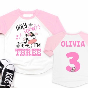 Holy Cow I'm Three Birthday Shirt, cow birthday shirt, 3rd Birthday girl Shirt, Third Birthday Shirt, Farm Birthday, Kids Birthday Shirt 169