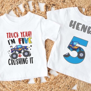 Monster Truck Crushing IT Birthday Shirt, personalized monster truck 5th birthday shirt, Boy&#39;s Truck Birthday Shirt, Monster Truck Racing